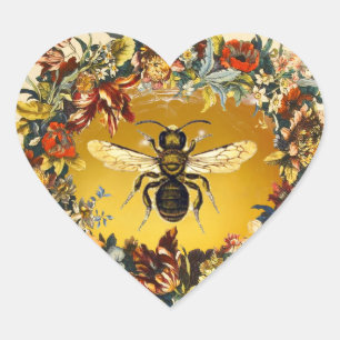SPRING FLOWERS HONEY BEE / BEEKEEPER HEART STICKER