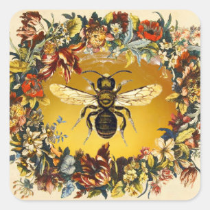 SPRING FLOWERS HONEY BEE / BEEKEEPER SQUARE SQUARE STICKER