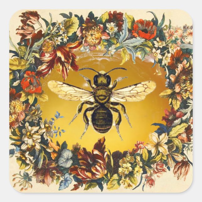 SPRING FLOWERS HONEY BEE / BEEKEEPER SQUARE SQUARE STICKER (Front)