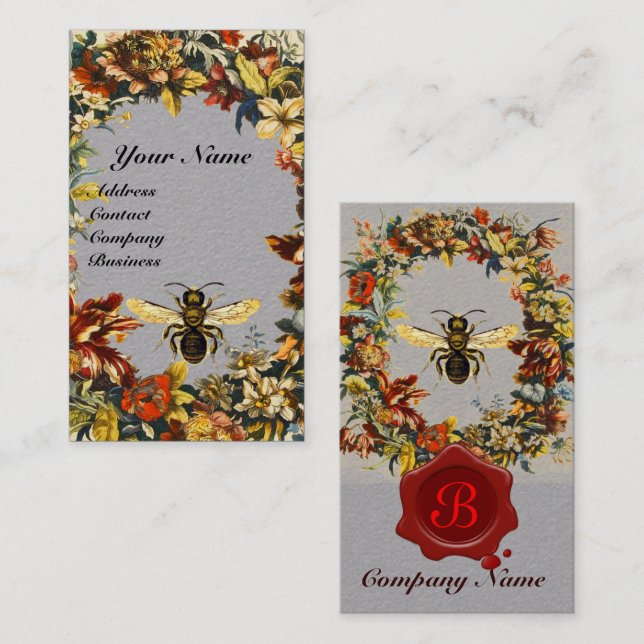 SPRING FLOWERS HONEY BEE BEEKEEPING WAX SEAL Grey Business Card (Front/Back)