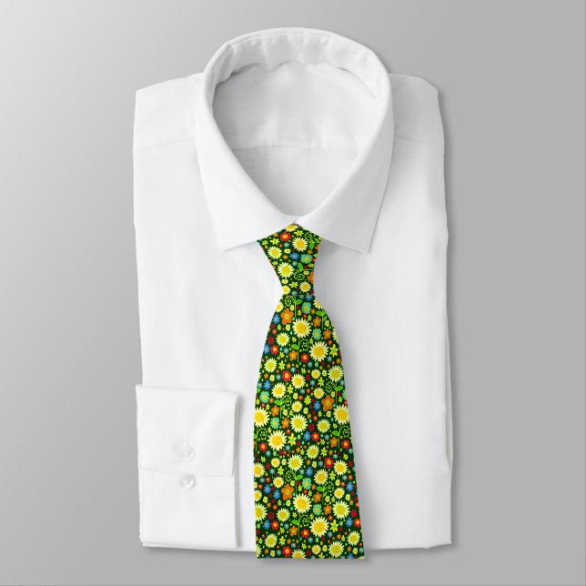 Spring Flowers II - Dark Green Tie (Tied)