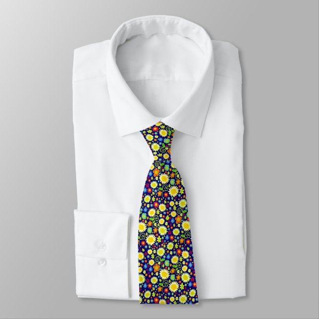 Spring Flowers II - Deep Navy Tie (Tied)