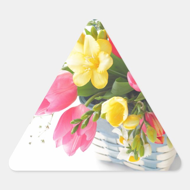 Spring flowers in basket triangle sticker (Front)