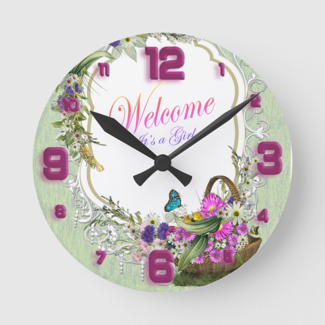 Spring flowers in baskets round clock (Front)