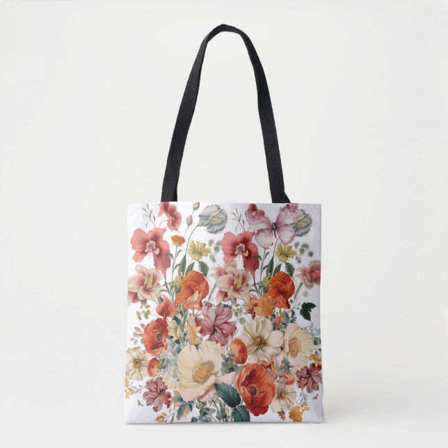 Spring Flowers in Bloom with Butterflies Tote Bag (Front)
