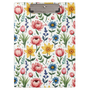 Spring Flowers in Blue Pink and Yellow Clipboard