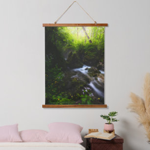 Spring flowers in enchanted river forest hanging tapestry