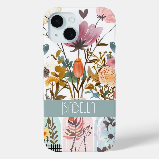Spring Flowers in Mason Jar Design with Name Case-Mate iPhone Case (Back)