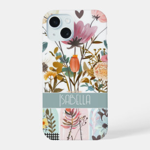 Spring Flowers in Mason Jar Design with Name iPhone 15 Case