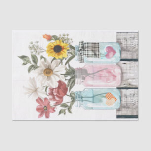 Spring Flowers in Mason Jars Decoupage Tissue Paper