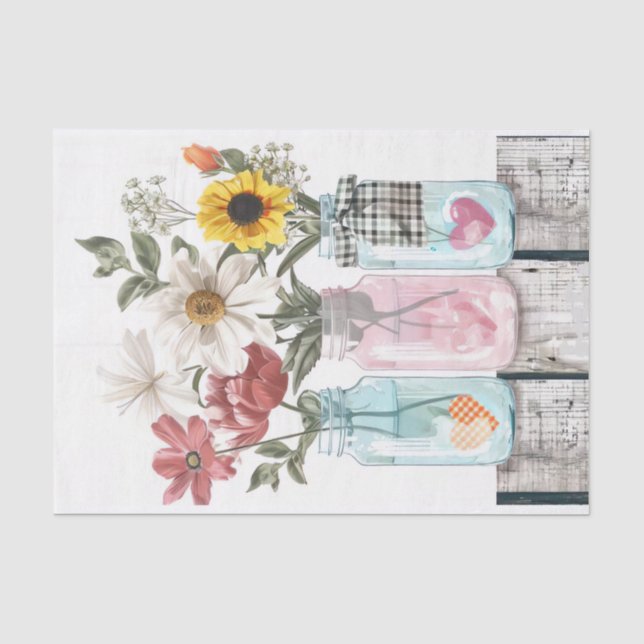 Spring Flowers in Mason Jars Decoupage Tissue Paper (Front)