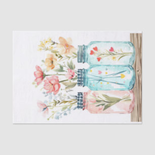 Spring Flowers in Mason Jars Decoupage Tissue Paper