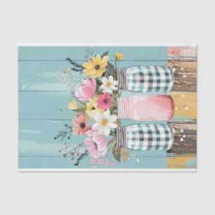 Spring Flowers in Mason Jars Decoupage Tissue Paper