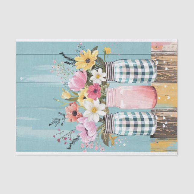 Spring Flowers in Mason Jars Decoupage Tissue Paper (Front)