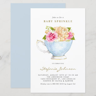 Spring Flowers in Teacup Baby Sprinkle Invitation