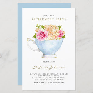 Spring Flowers in Teacup Retirement Invitation