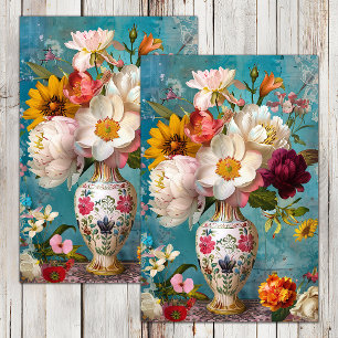SPRING FLOWERS IN VASE DECOUPAGE TISSUE PAPER