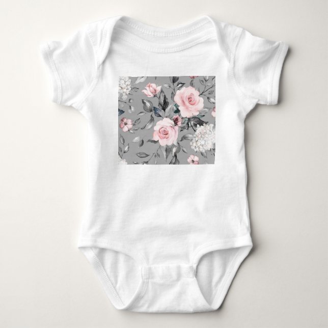 Spring Flowers Leaves Hand Drawn Baby Bodysuit (Front)