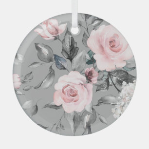 Spring Flowers Leaves Hand Drawn Glass Tree Decoration