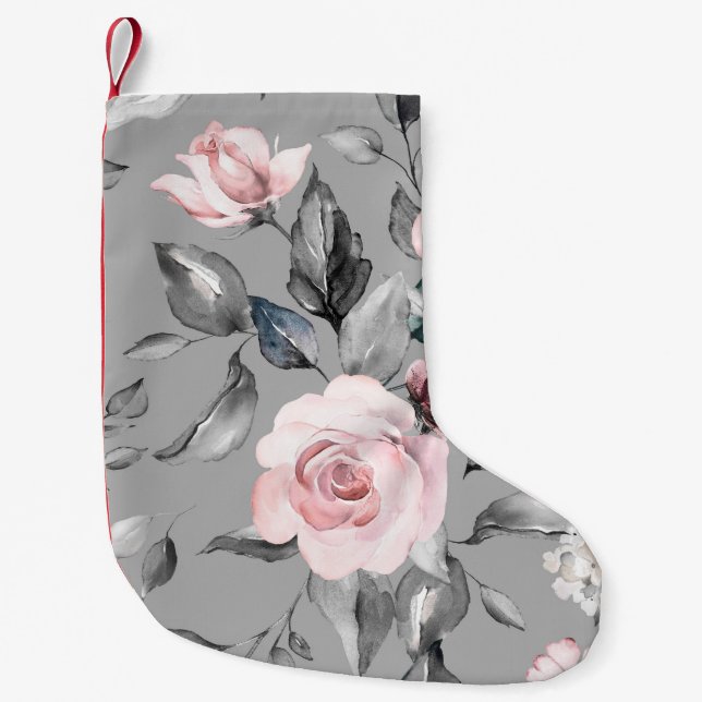 Spring Flowers Leaves Hand Drawn Small Christmas Stocking (Front)