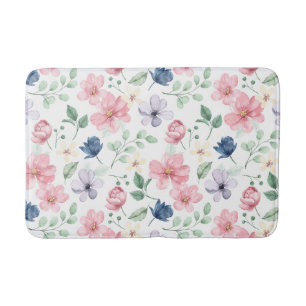 Spring Flowers & Leaves Pattern Bath Mat