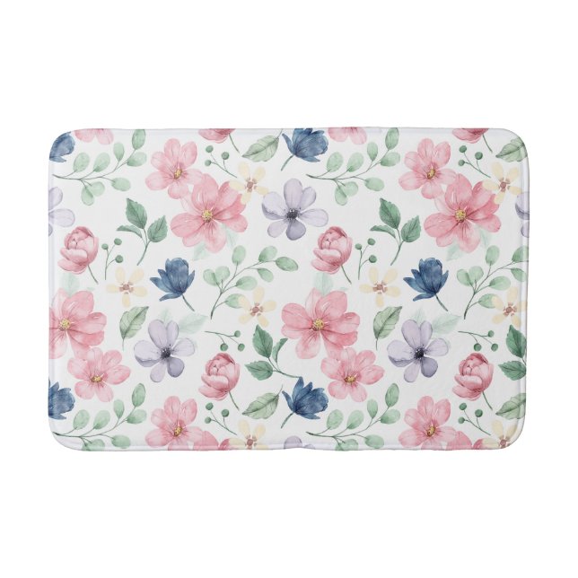 Spring Flowers & Leaves Pattern Bath Mat (Front)