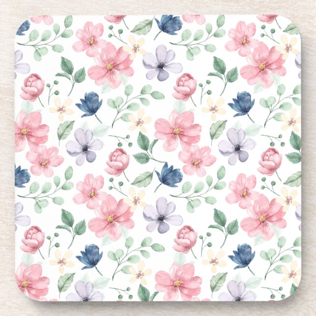 Spring Flowers & Leaves Pattern Coaster (Front)