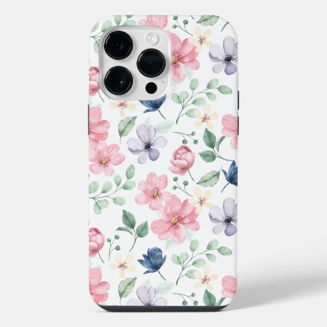 Spring Flowers & Leaves Pattern iPhone Case (Back)