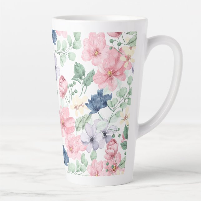 Spring Flowers & Leaves Pattern Latte Mug (Right)