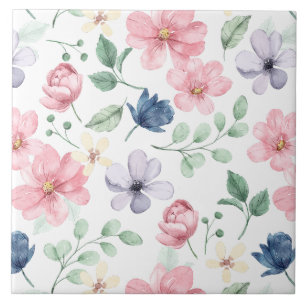 Spring Flowers & Leaves Pattern Tile