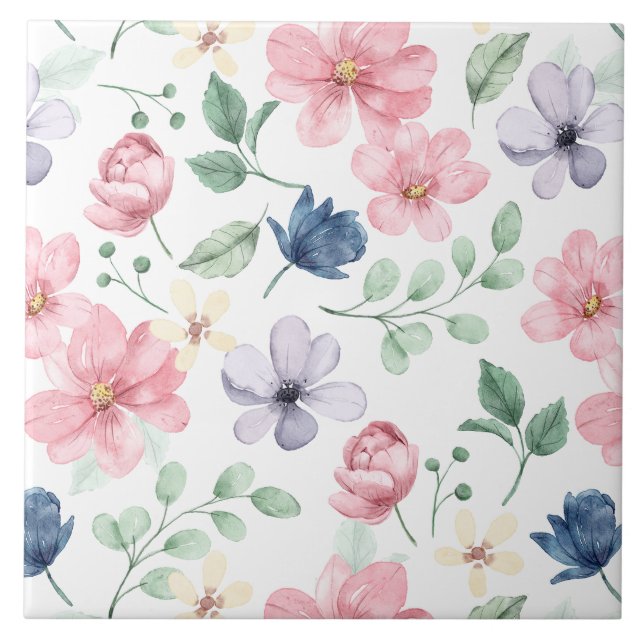 Spring Flowers & Leaves Pattern Tile (Front)
