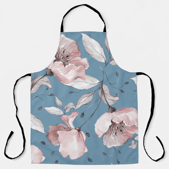 Spring flowers, leaves, seamless design apron (Front)