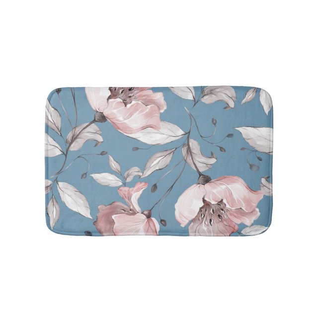 Spring flowers, leaves, seamless design bath mat (Front)