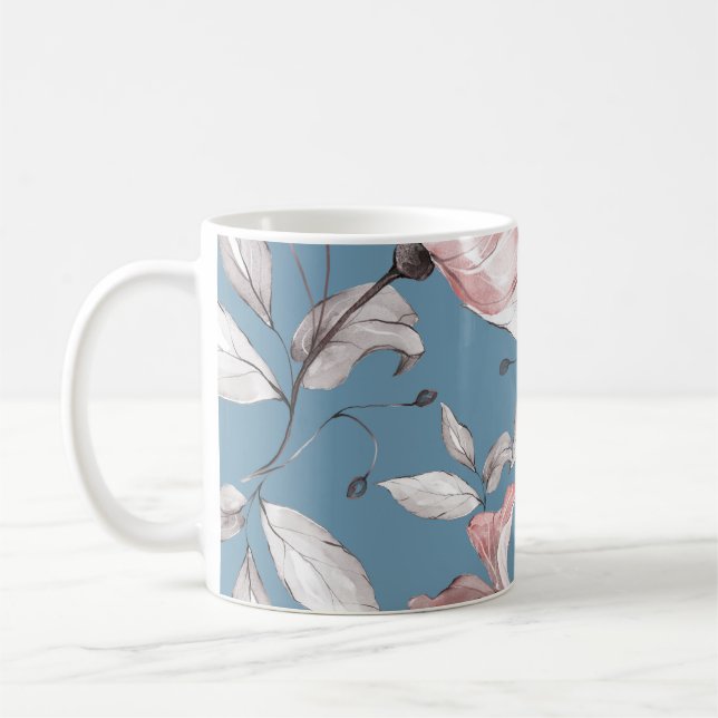 Spring flowers, leaves, seamless design coffee mug (Left)