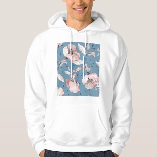 Spring flowers, leaves, seamless design hoodie (Front)