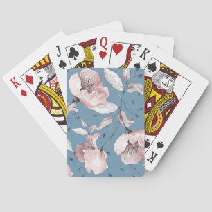 Spring flowers, leaves, seamless design playing cards