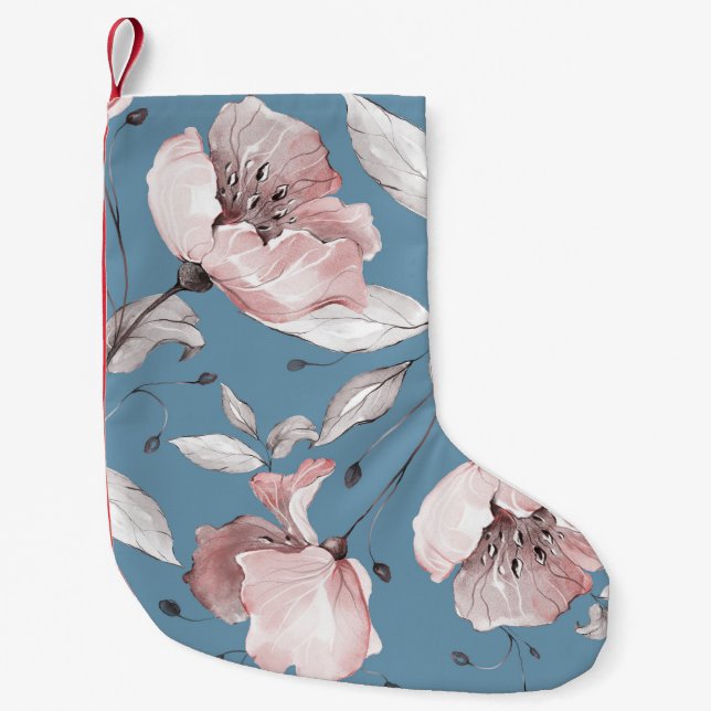 Spring flowers, leaves, seamless design small christmas stocking (Front)