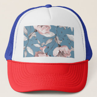 Spring flowers, leaves, seamless design trucker hat