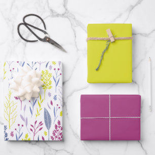 Spring Flowers Lime Green & Purple Coordinated Wrapping Paper Sheet