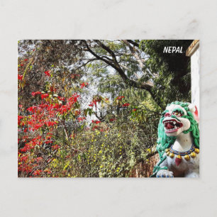 Spring flowers, monastery guardians - Nepal Postca Postcard