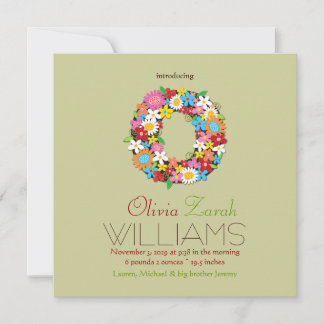 Spring Flowers Monogram Baby Girl Photo Birth Announcement