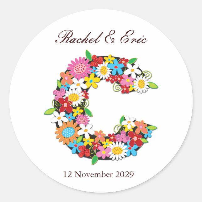 Spring Flowers Monogram C Wedding Sticker (Front)