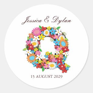 Spring Flowers Monogram Q Wedding Sticker
