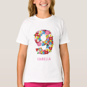 Spring Flowers Number Nine Girl 9th Birthday Party T-Shirt