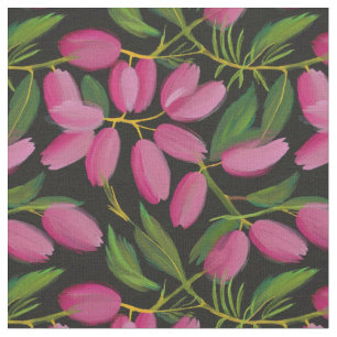 Spring flowers on a black background fabric