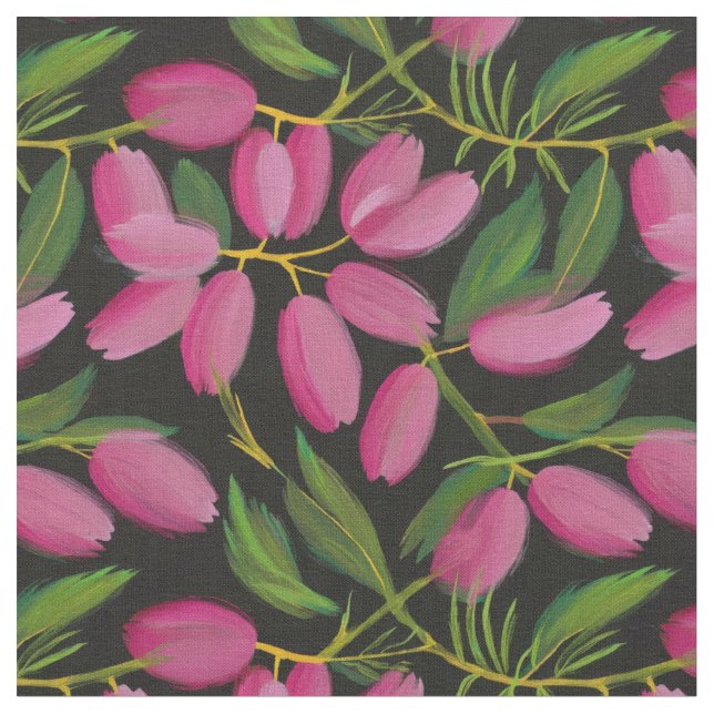 Spring flowers on a black background fabric (Close Up)