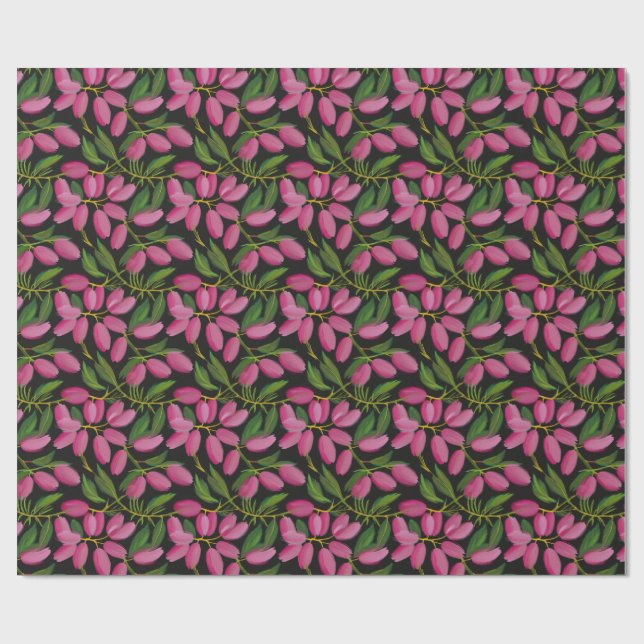Spring flowers on a black background wrapping paper (Flat)