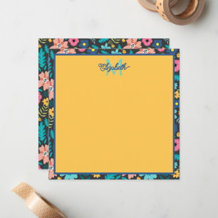 Spring Flowers on Black Monogram Card