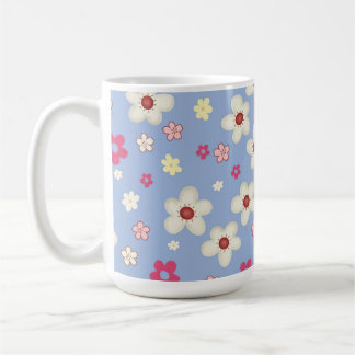 spring flowers on blue background coffee mug