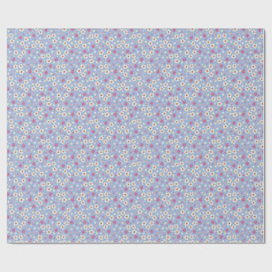 spring flowers on blue background wrapping paper